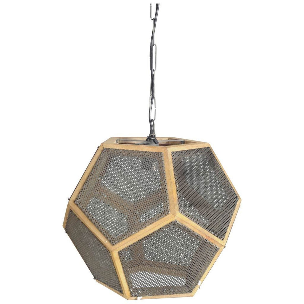 Mercana - Cordell Brown Wood and Meshed Metal Hexagonal Cage Pendant Light
