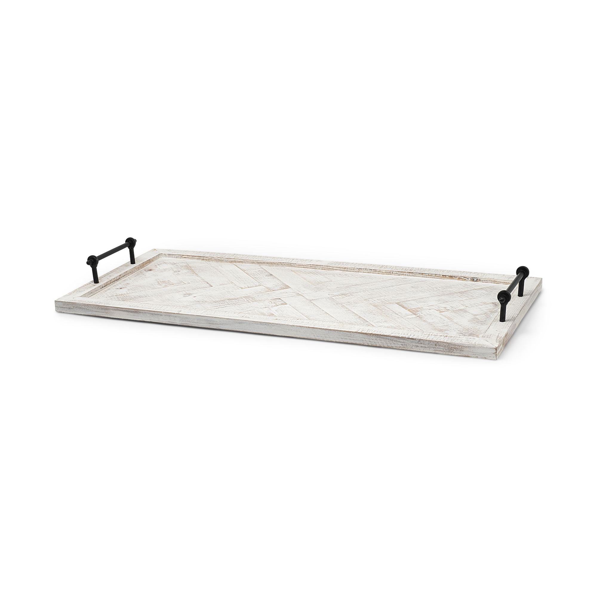 Mercana - Alfred 35L x 16W Natural Wooden Herringbone Rectangular Tray