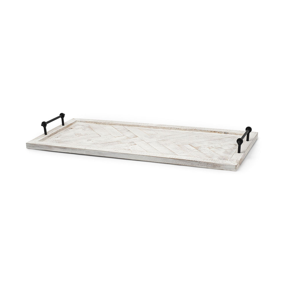 Mercana - Alfred 35L x 16W Natural Wooden Herringbone Rectangular Tray