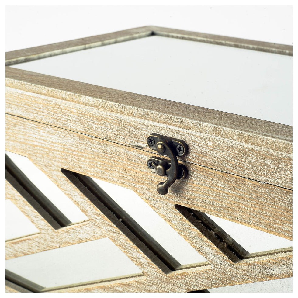 Mercana - Tiffany Off-White Wooden/Mirror Inlay Chevron Boxes (Set of 2)