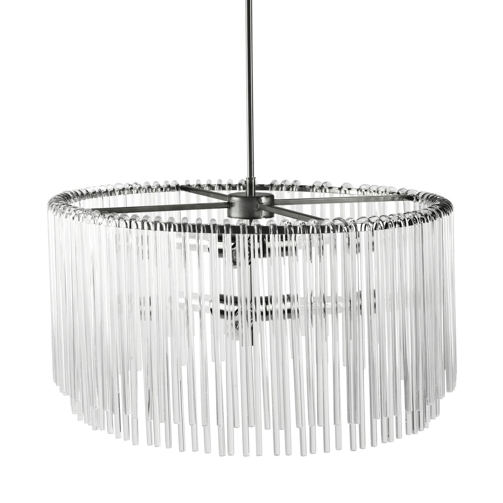 Mercana - Anna Hanging Gun-Metal with Clear Glass Rods Six Bulb Chandelier