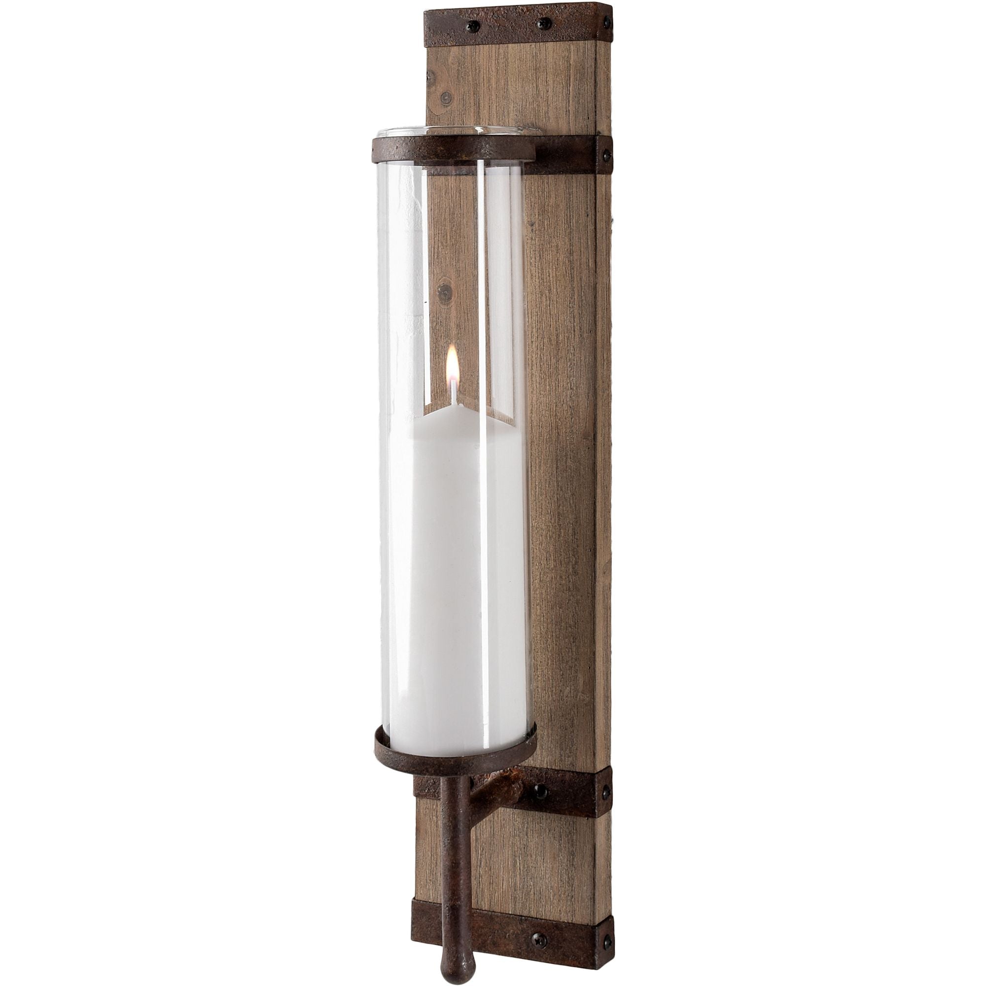 Mercana - Lars 23.8"H Wood with Metal Accent Wall Candle Holder