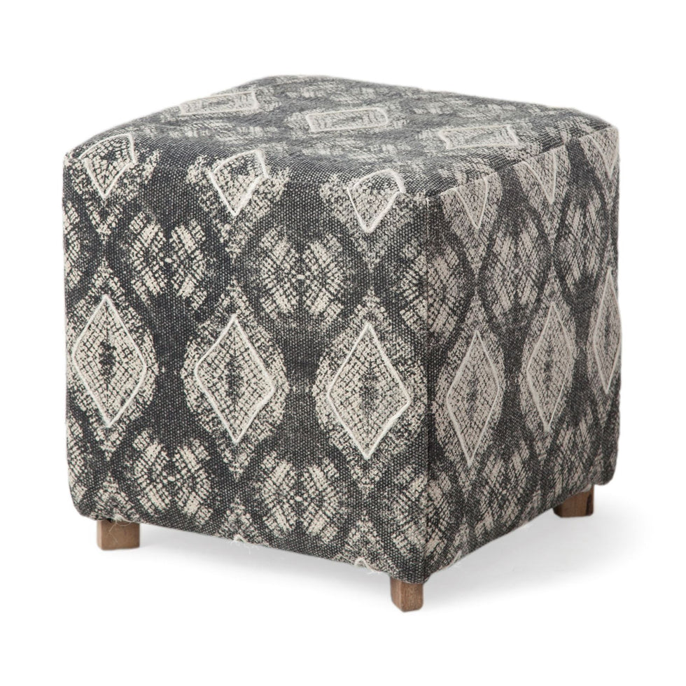 Mercana - Pallu Dhurrie Cotton Cover with 4 Wooden Legs Ottoman