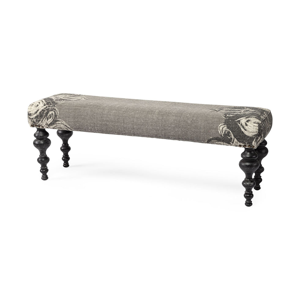 Mercana - Alhambra Bench with Black Wood Legs in Gray