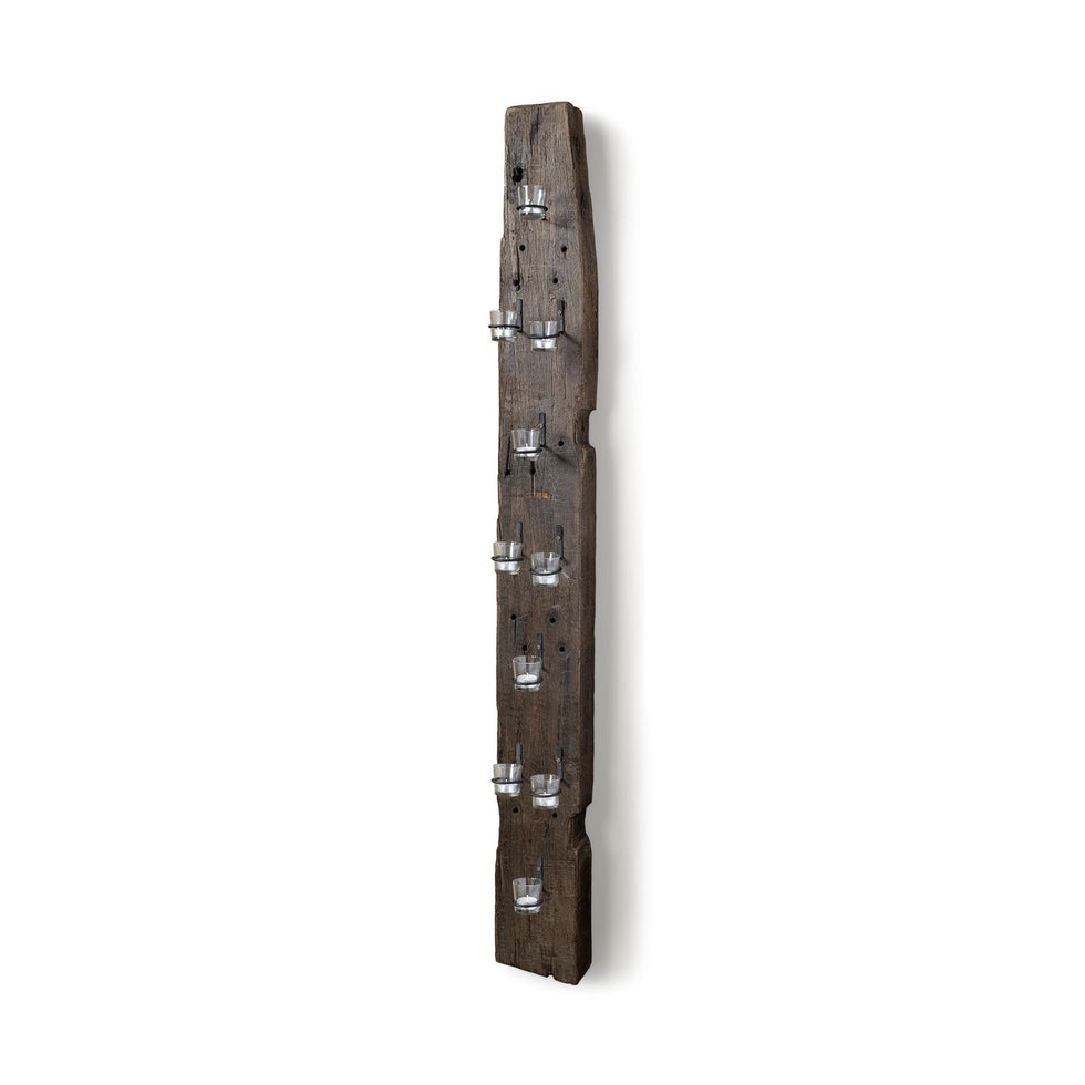 Mercana - Burlington 66"H Brown Reclaimed Wood 10 Metal Ring Wall Candle Holder