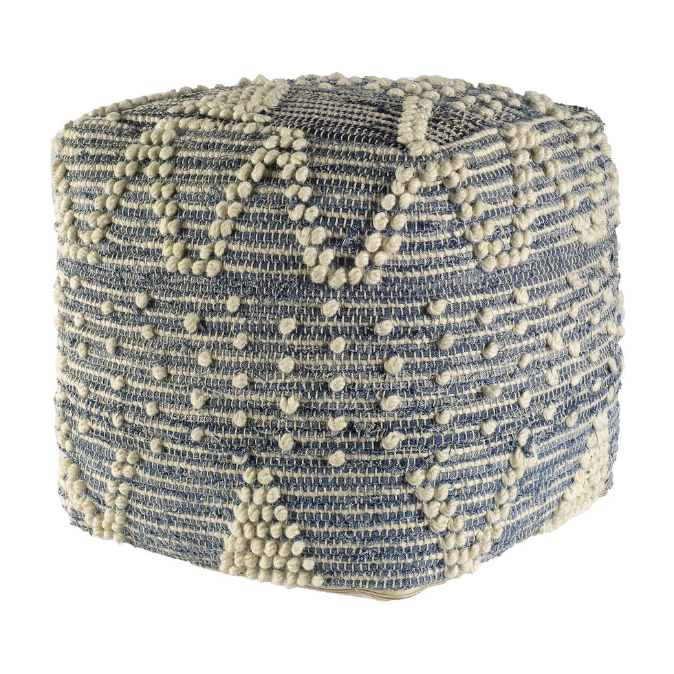 Mercana - Rofi Blue Denim and Cream Cotton Stitched Square Pouf