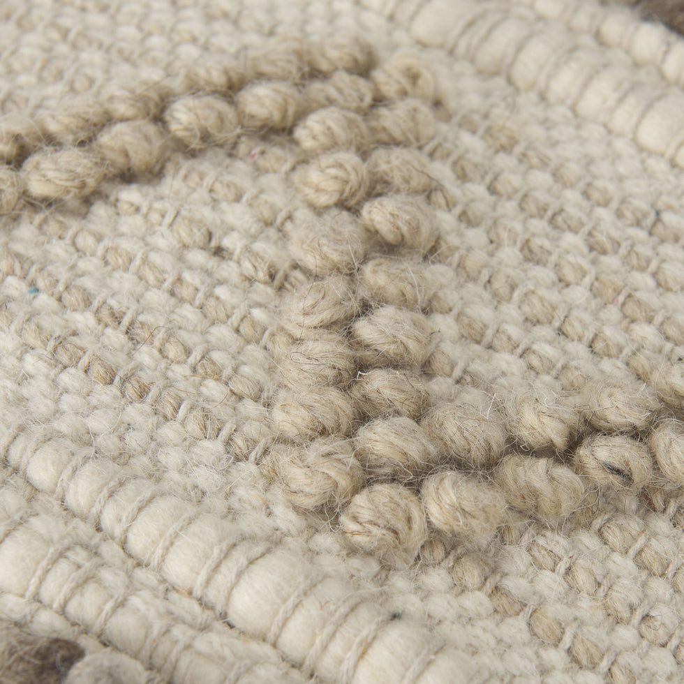 Mercana - Caela Beige/Brown Wool, Cotton and Felt Popcorn Stitch Square Pouf