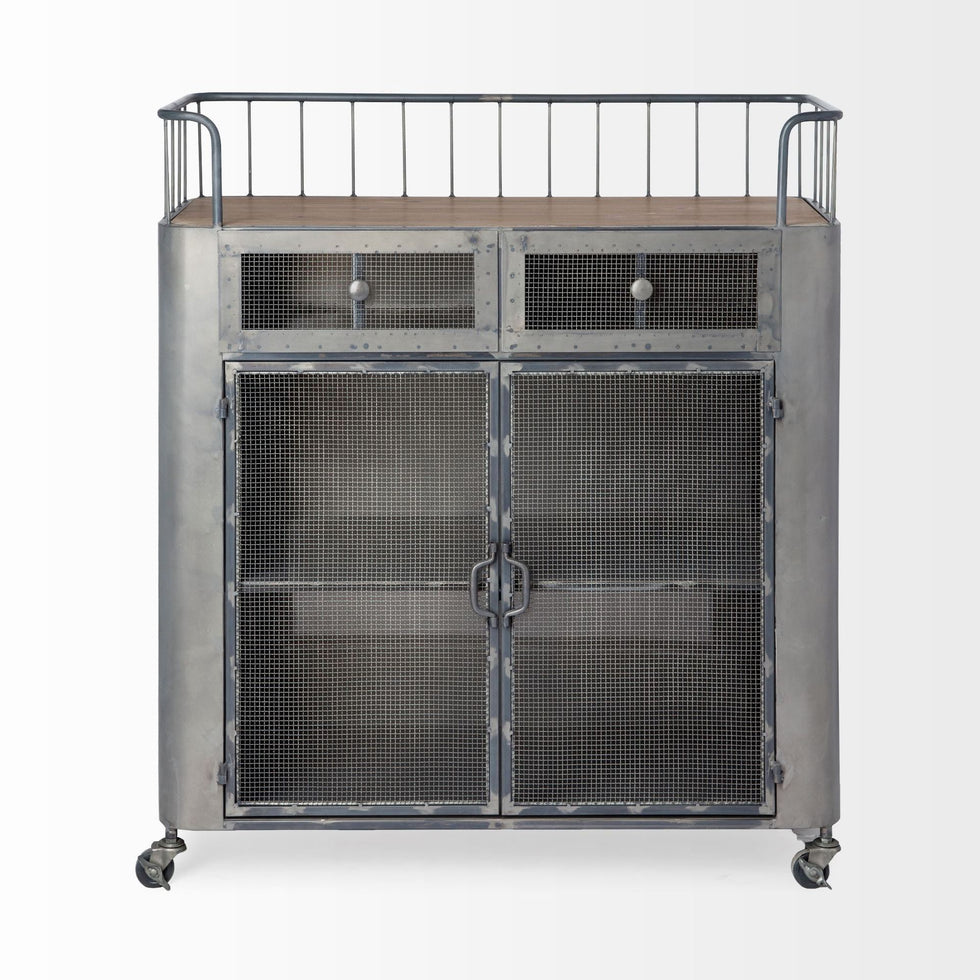 Mercana - Udo Bar Cart with Two Drawers & Wood Top