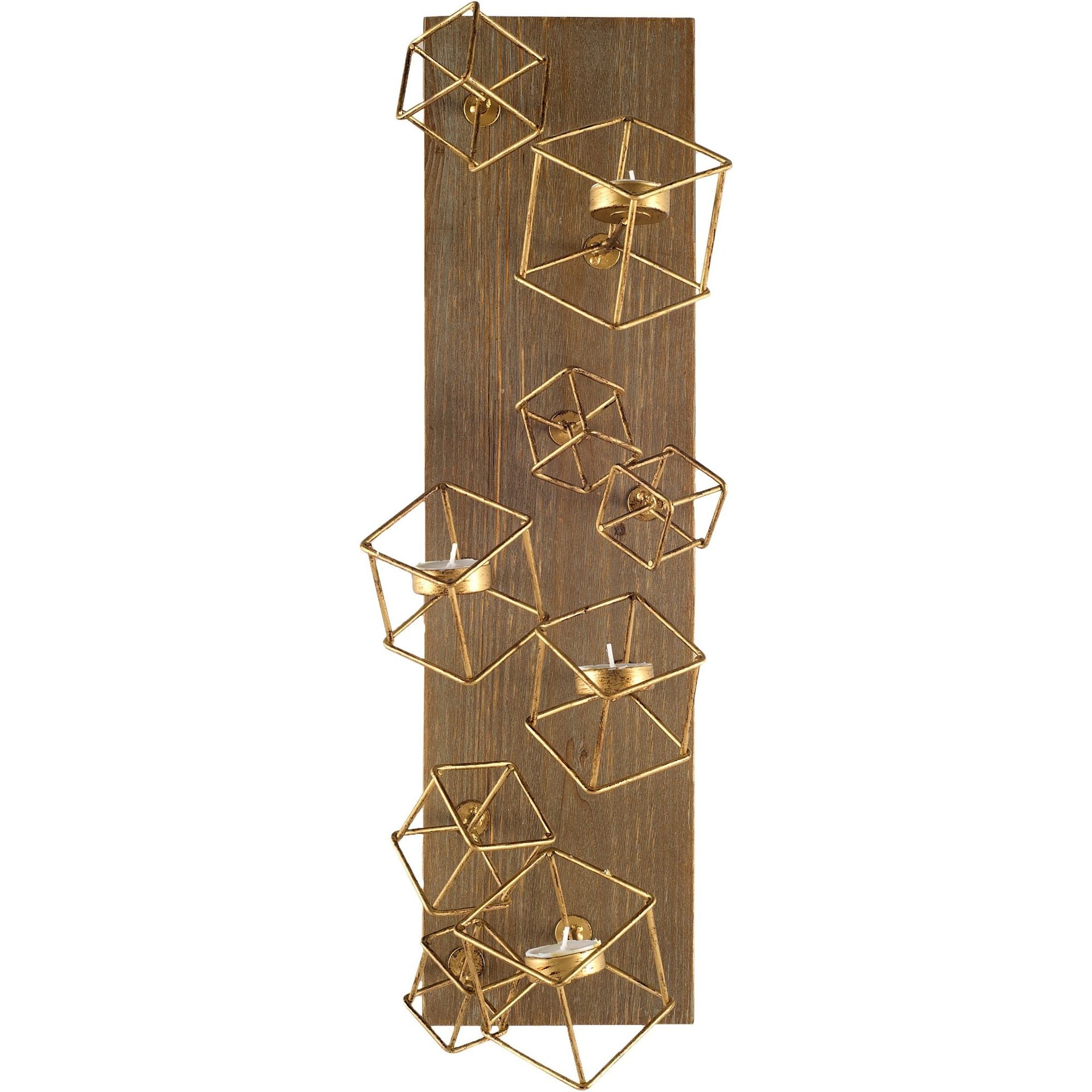 Mercana - Salvador I 22H Wood Based Brass Metal Cube Wall Candle Holder