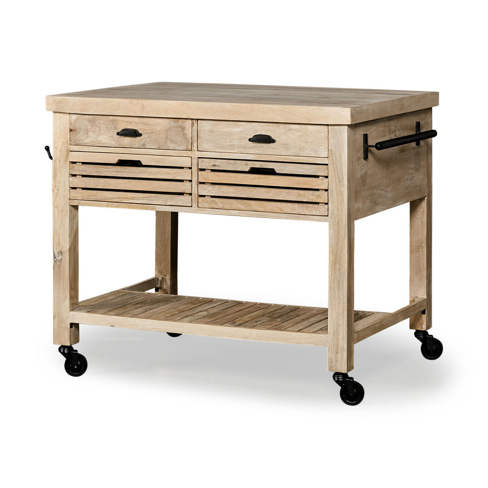 Mercana - Columbia Kitchen Island with Black Iron Knobs in Light Brown