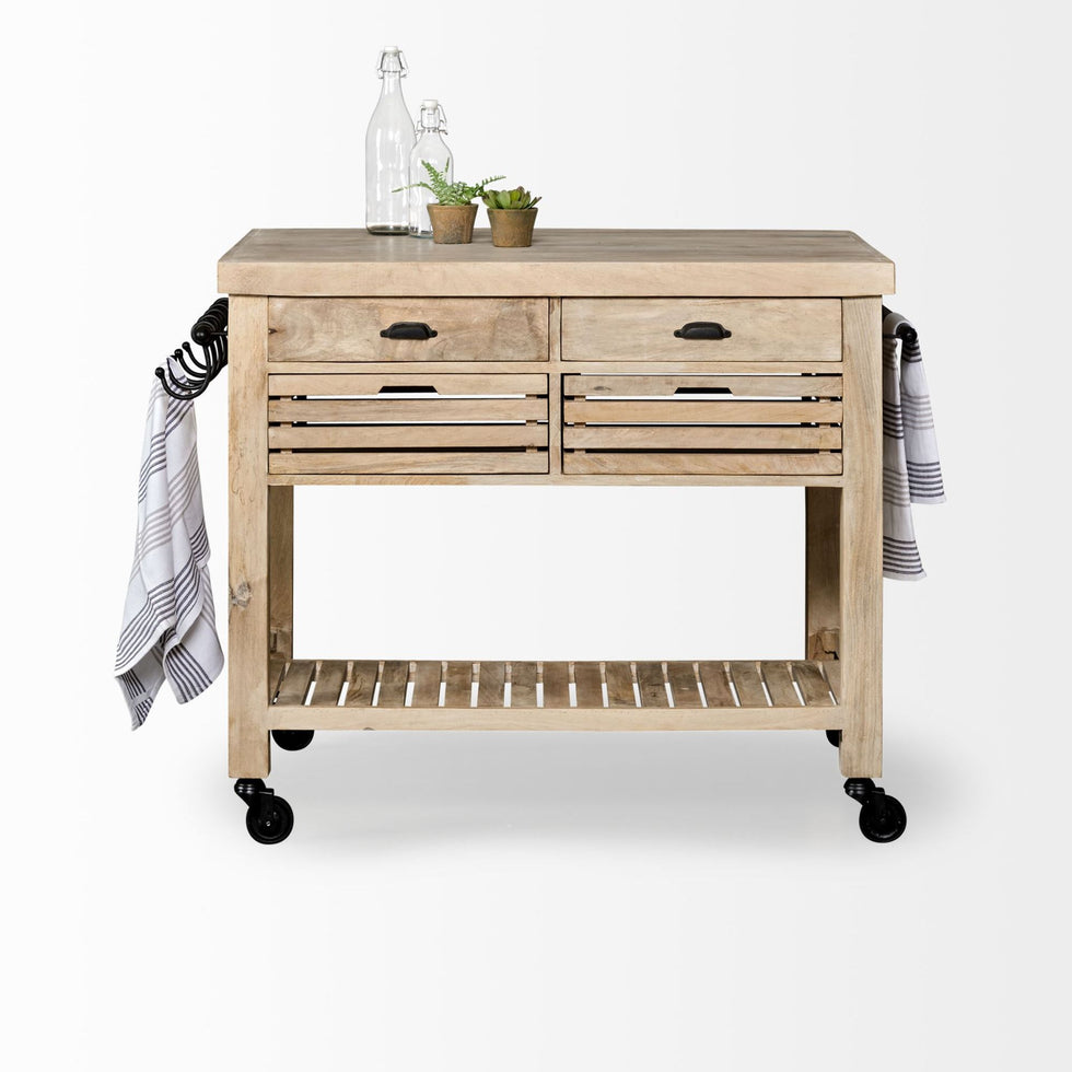 Mercana - Columbia Kitchen Island with Black Iron Knobs in Light Brown