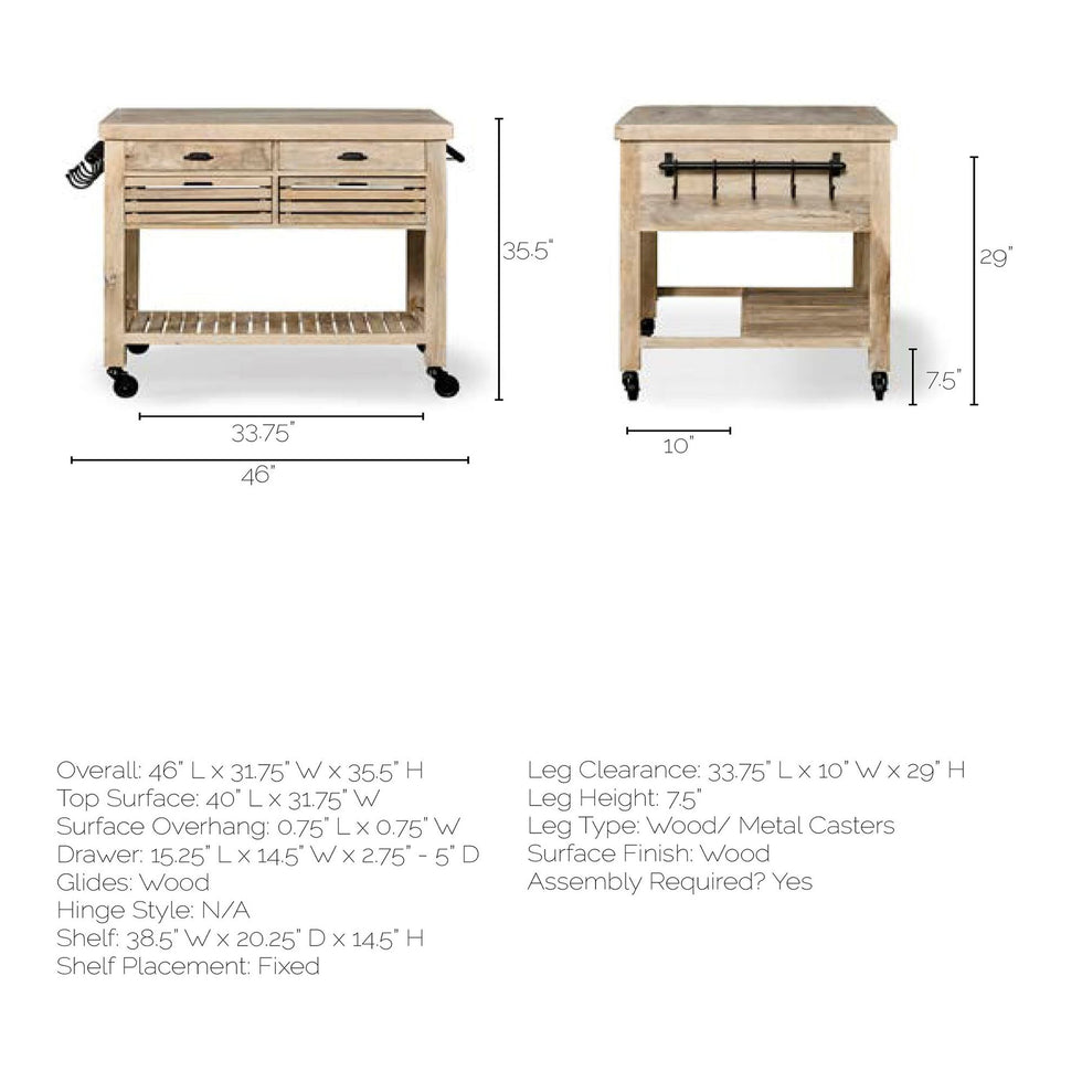 Mercana - Columbia Kitchen Island with Black Iron Knobs in Light Brown