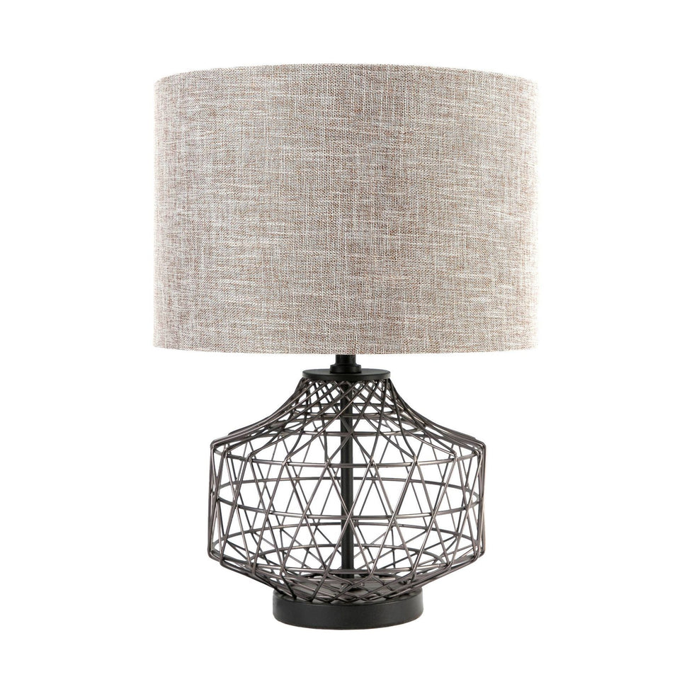 Mercana - Clark (20"H) Bronze Barrel Metal Base Beige Linen Shade Table Lamp