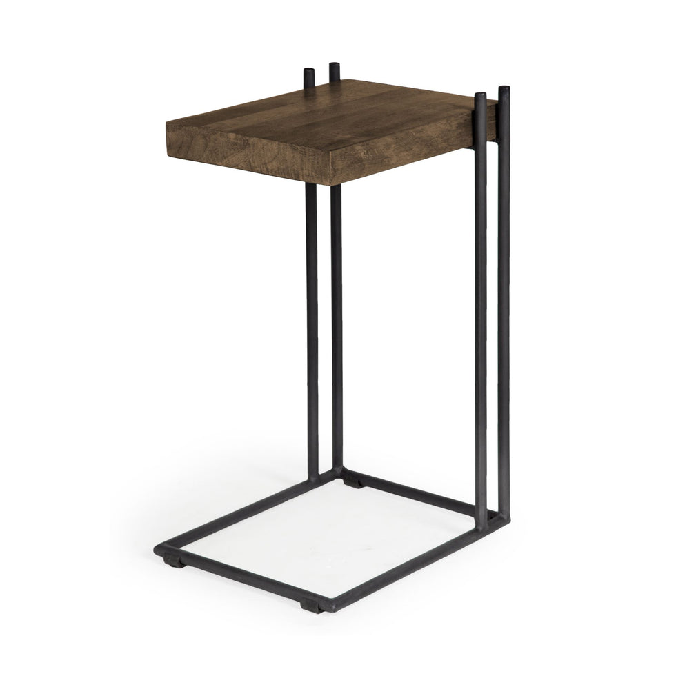 Mercana - Maddox Medium Brown Wood with Black Metal C-shaped End/Side Table