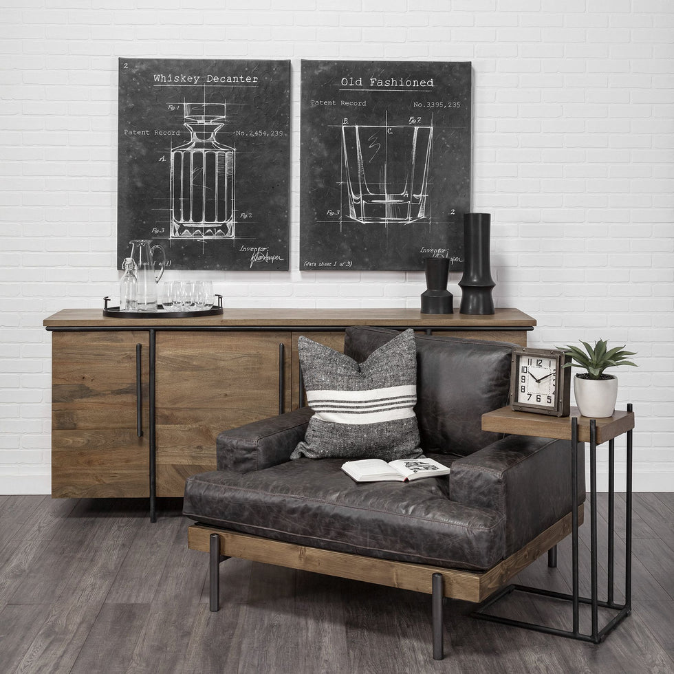 Mercana - Maddox Medium Brown Wood with Black Metal C-shaped End/Side Table