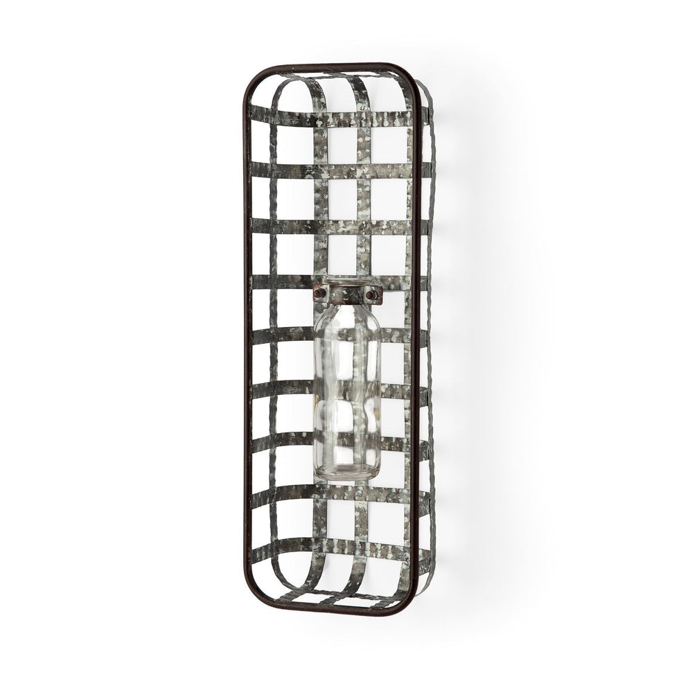 Mercana - Margaret Wall Mounted Basket w Glass Bottle for Botanicals or Floral