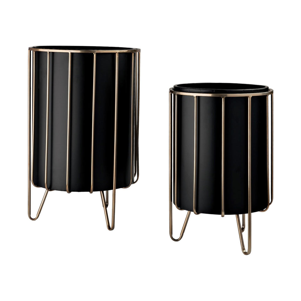 Mercana - Pianta 13 x 21 Black Metal Insert Brass Frame Plant Stands (Set of 2)