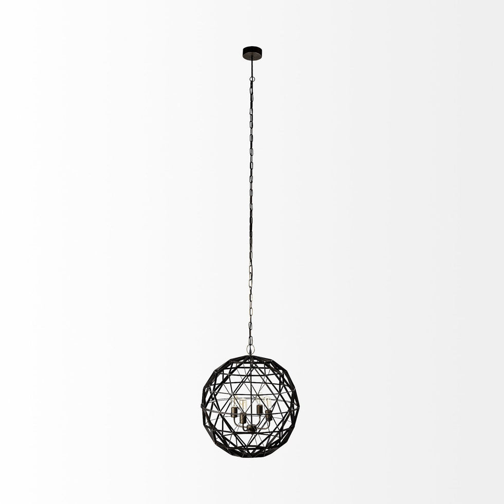 Mercana - Dyson II Black Metal Triangular Orb Four Bulb Chandelier