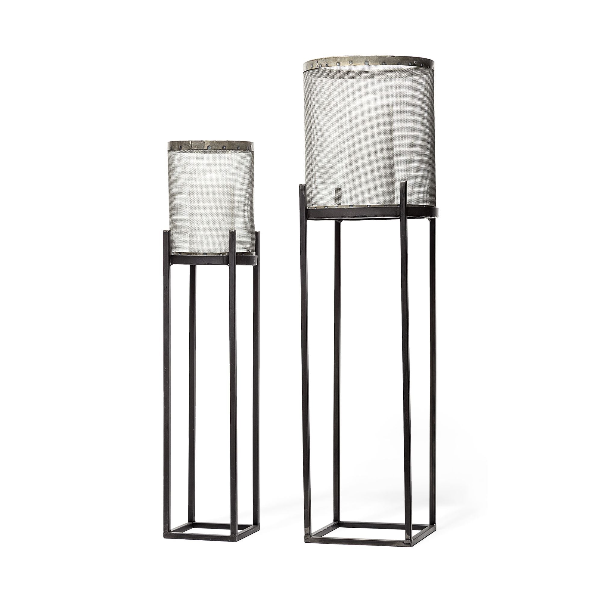 Mercana - Steen Black Meshed Metal Candle Holder Lanterns (Set of 2)