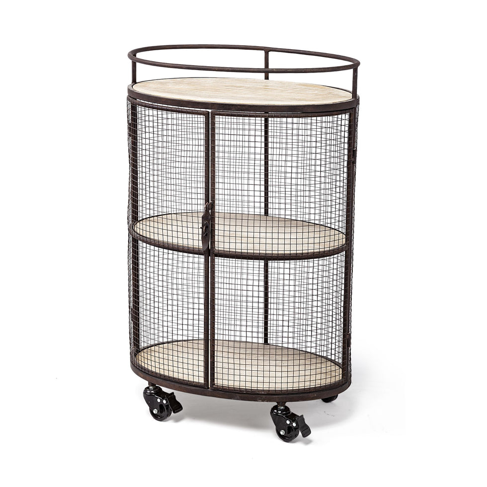 Mercana - Saluti Oval Bar Cart with 3 Wood Shelves