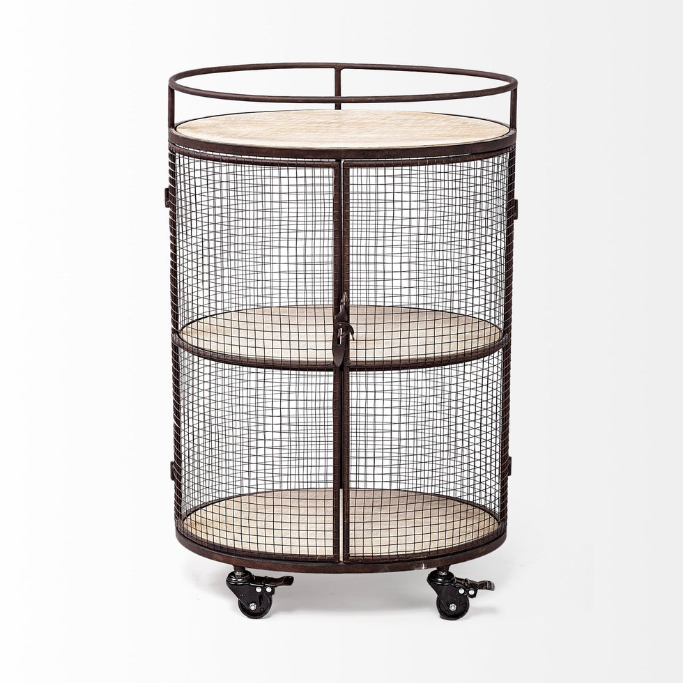 Mercana - Saluti Oval Bar Cart with 3 Wood Shelves
