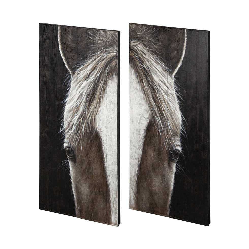 Mercana - Equus Diptych 60x60 Horse Original Hand Painted on Wood Oil Painting