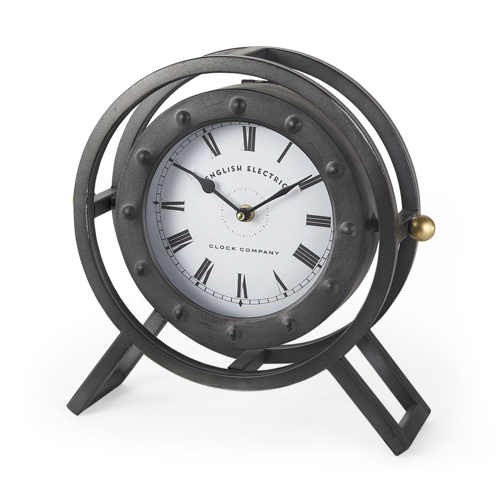 Mercana - Gaston Gray Metal Circular Table Clock