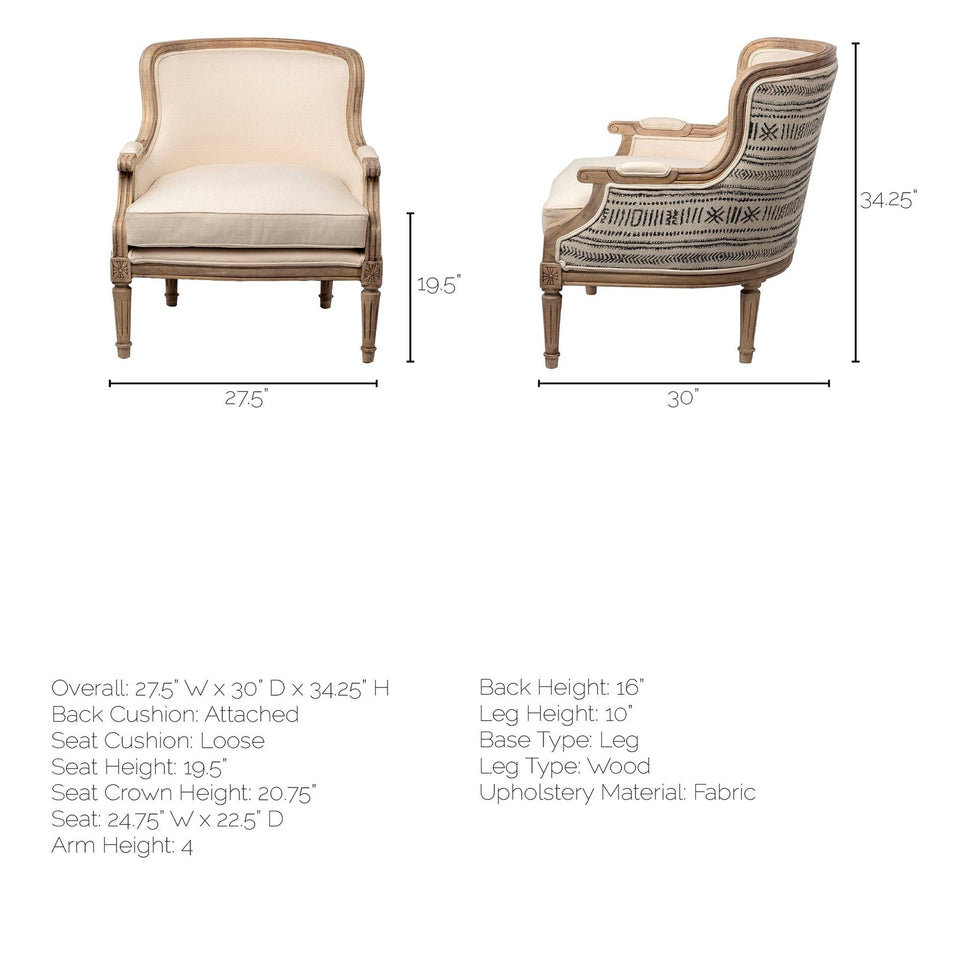 Mercana - Elizabeth Accent Chair in Cream, Fabric