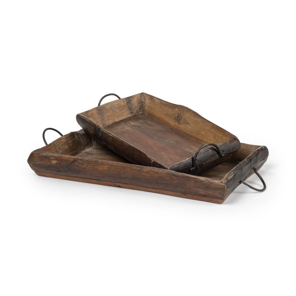 Mercana - Durone Brown Wooden Live Edge Serving Trays (Set of 2)