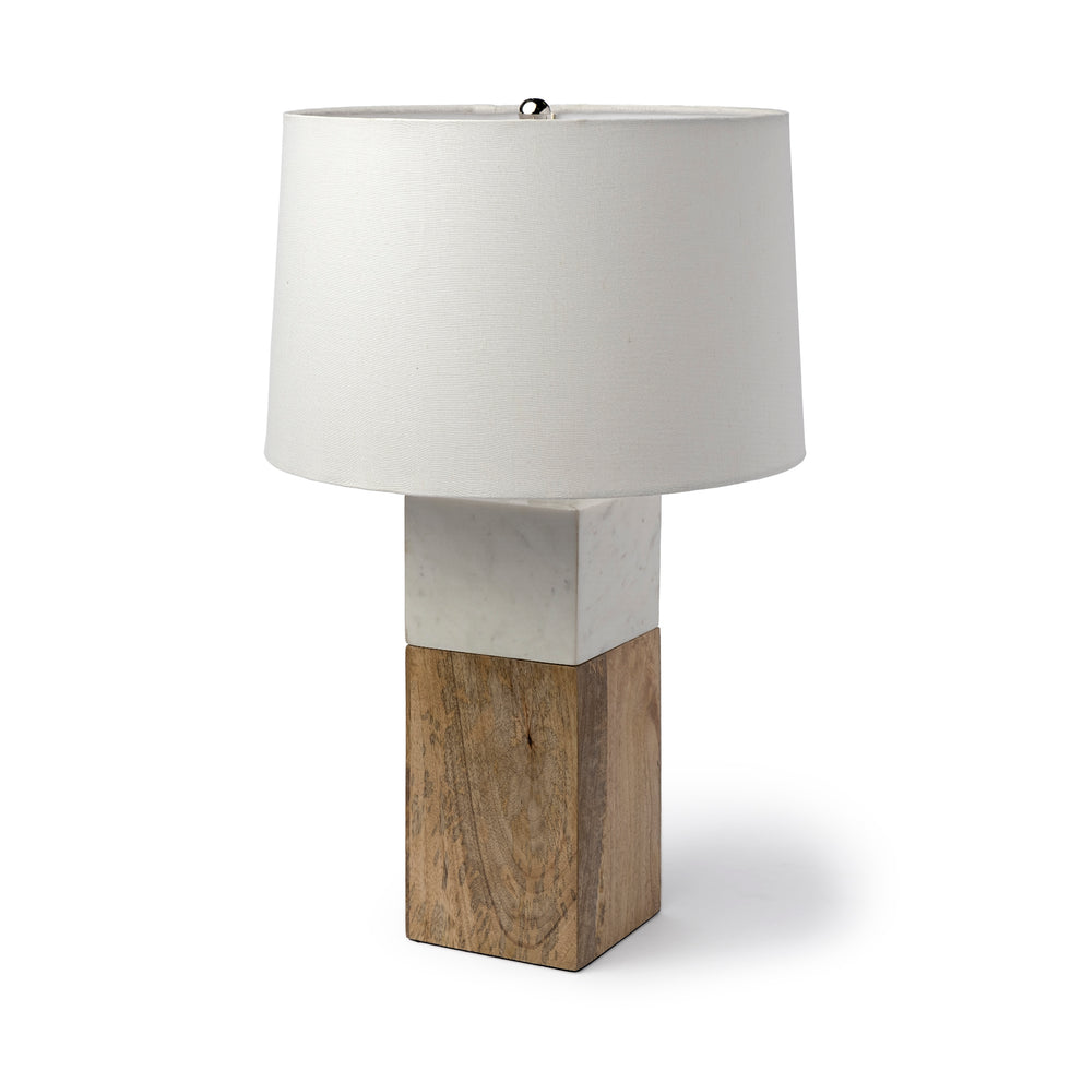 Mercana - Woodrow Table Lamp in Brown/White, Fabric