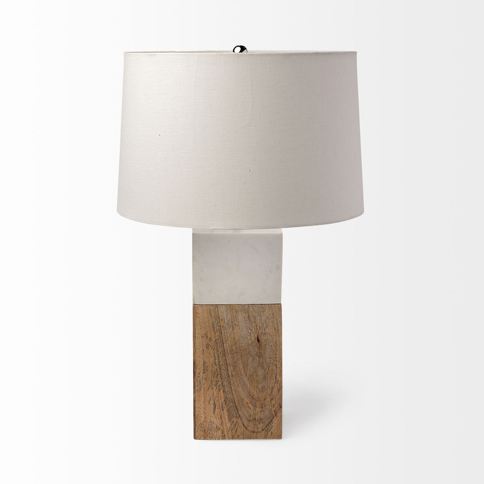 Mercana - Woodrow Table Lamp in Brown/White, Fabric