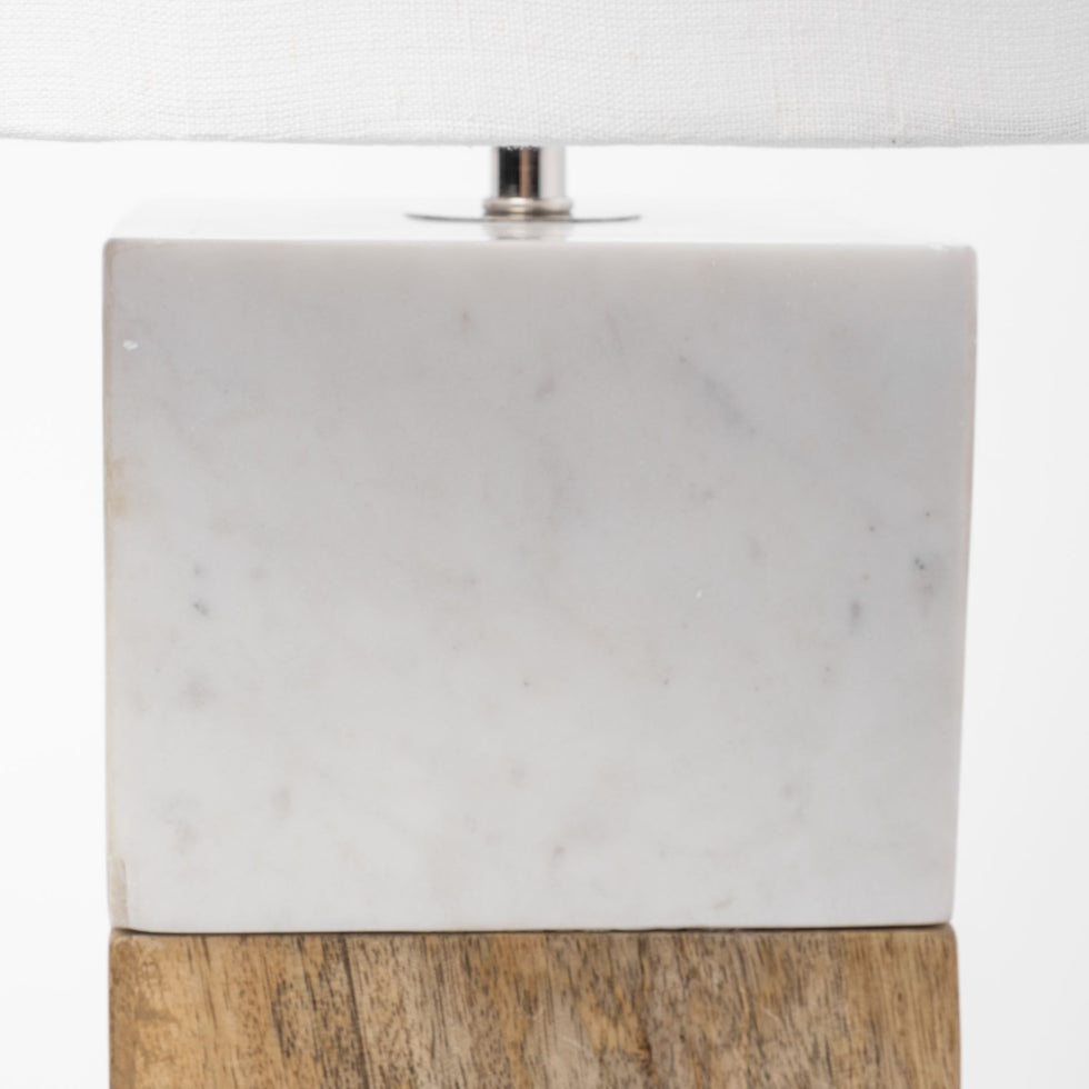 Mercana - Woodrow Table Lamp in Brown/White, Fabric