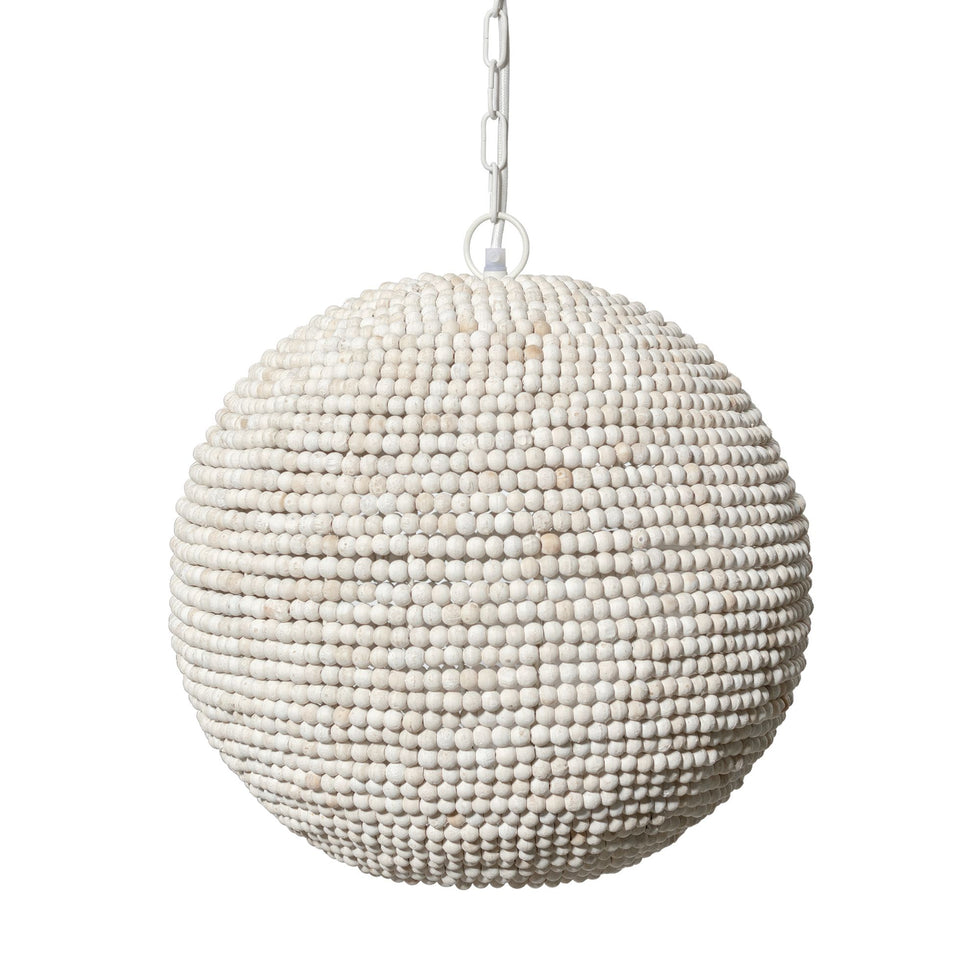 Mercana - Theta White-Washed Wood Beaded Pendant Light