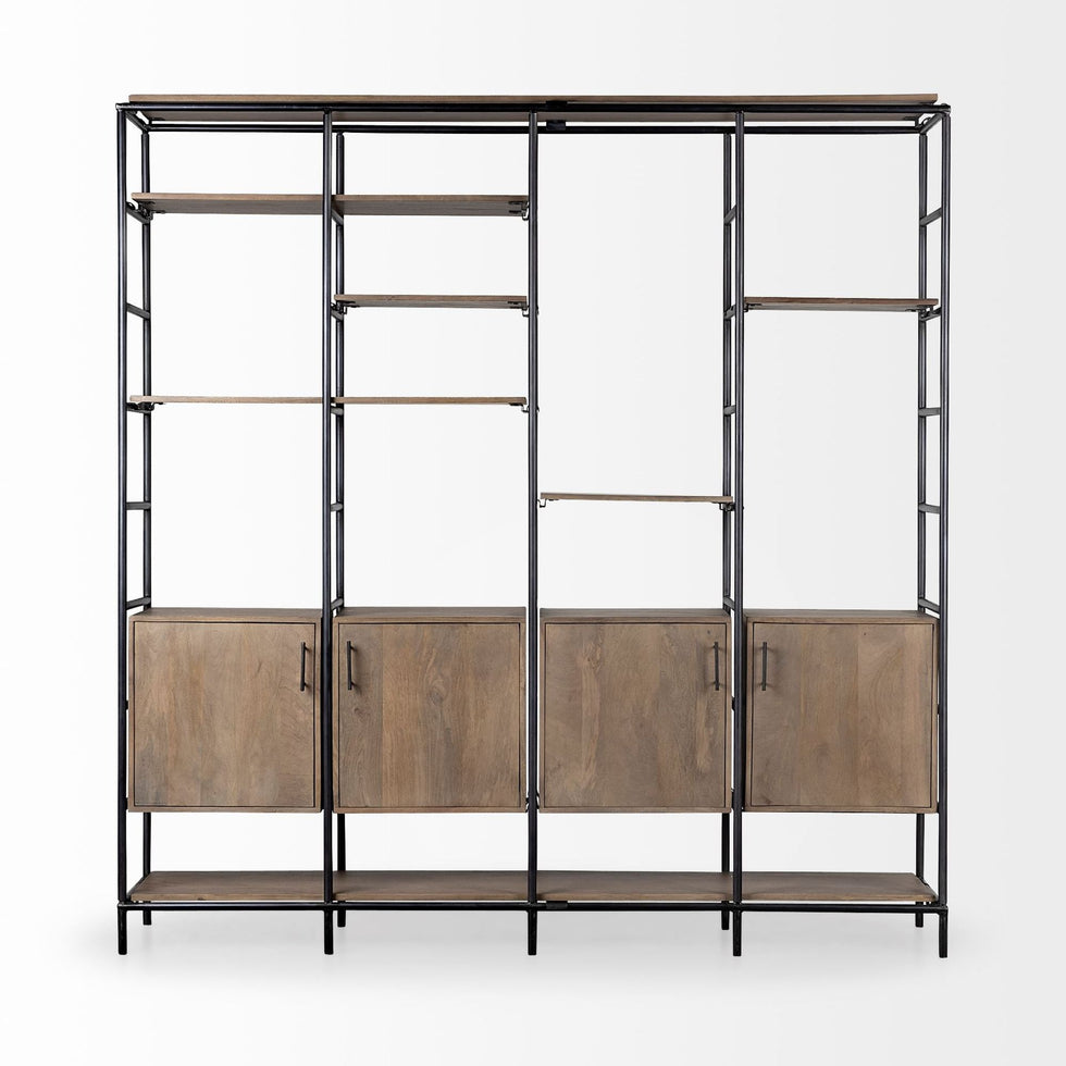 Mercana - Darius Medium Brown Wood and Metal Multi-Shelf Shelving Unit