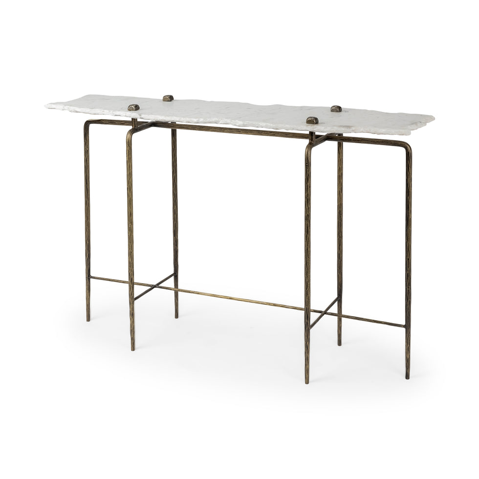 Mercana - Pinera Console Table in Gold/White, Iron