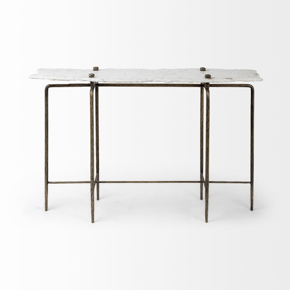 Mercana - Pinera Console Table in Gold/White, Iron