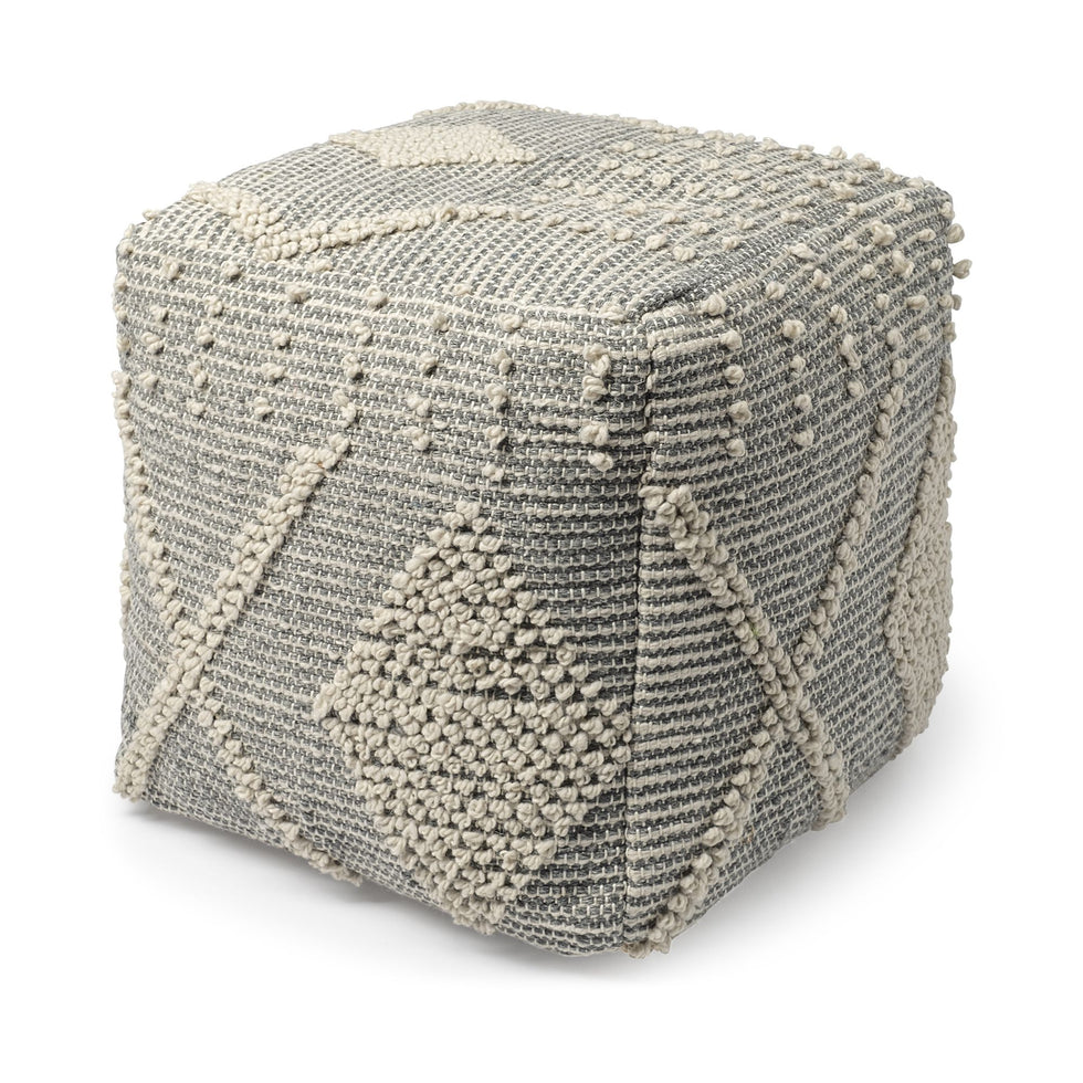 Mercana - Brinket Gray/Cream Polyester Handwoven Square Pouf