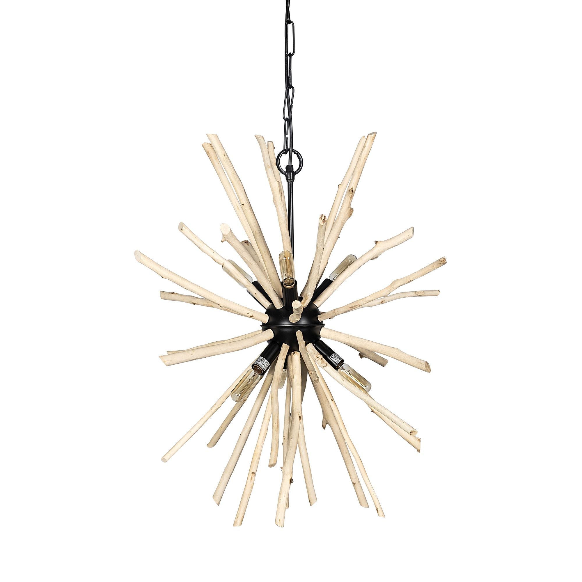 Mercana - Jules Blonde Wood and Black Metal Six Bulb Chandelier Light