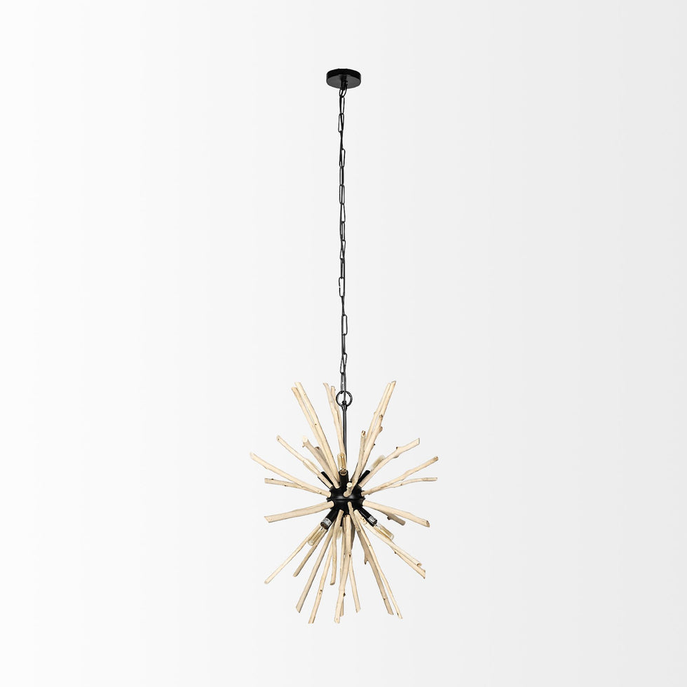 Mercana - Jules Blonde Wood and Black Metal Six Bulb Chandelier Light
