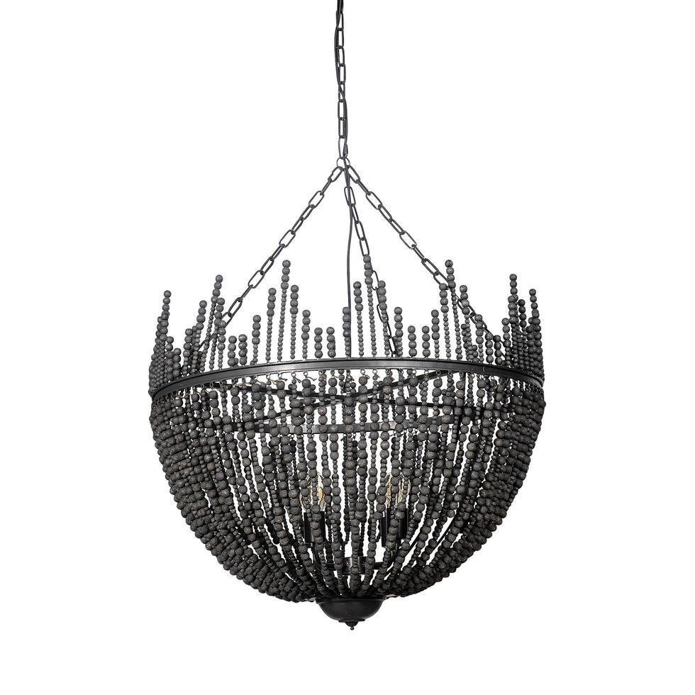 Mercana - Liam I Black Wooden Bead Bowl-Style Four Bulb Chandelier