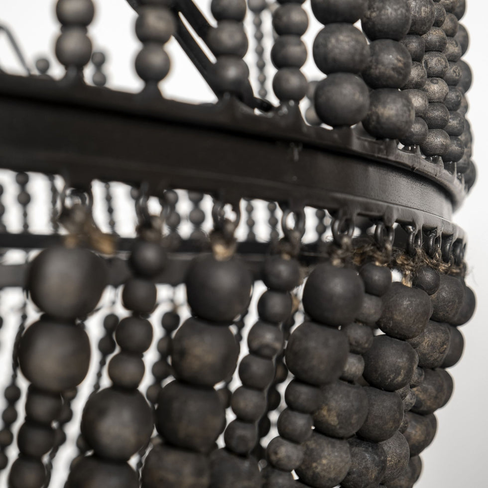 Mercana - Liam I Black Wooden Bead Bowl-Style Four Bulb Chandelier