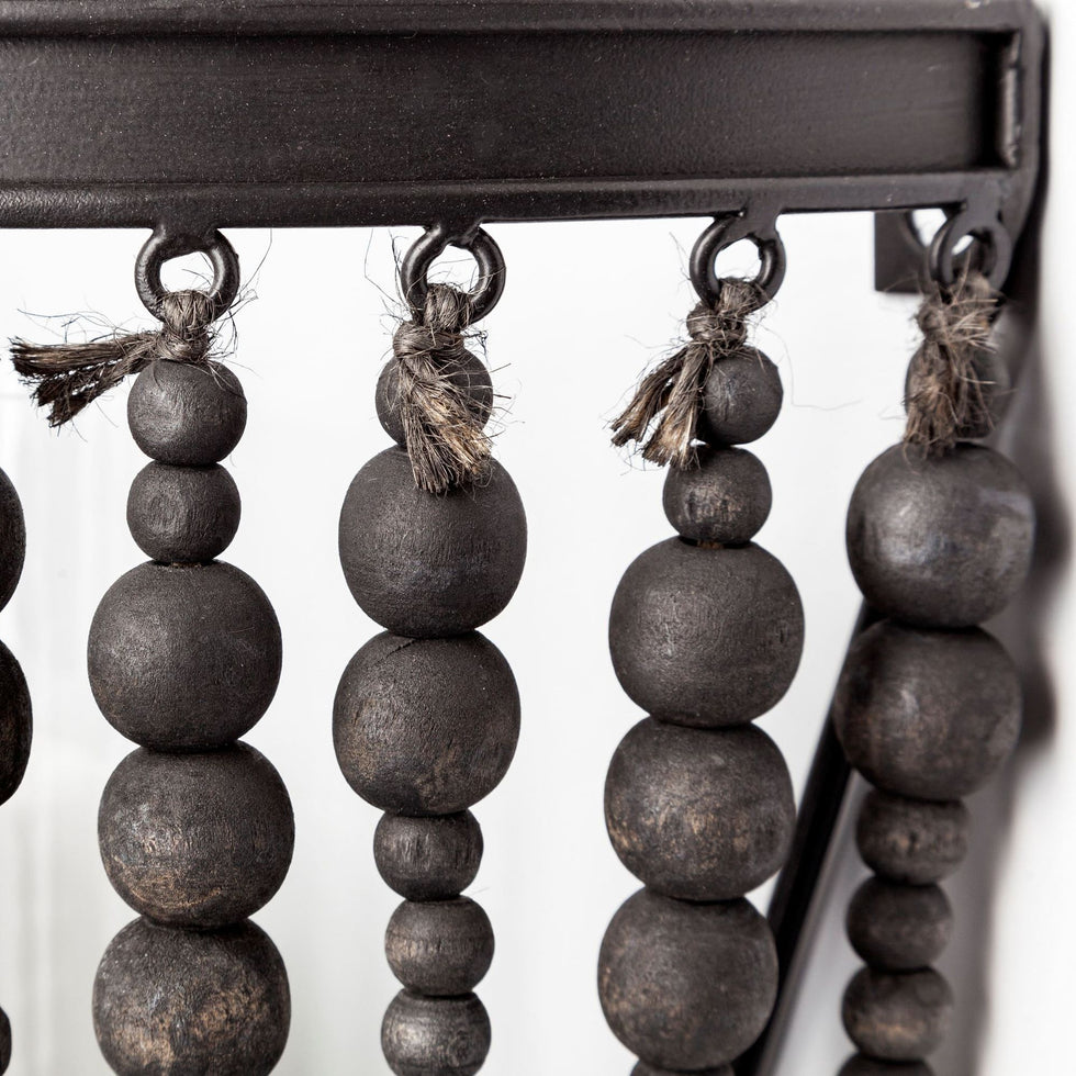 Mercana - Liam II 11"H Black Metal Frame with Wooden Beads Wall Candle Holder