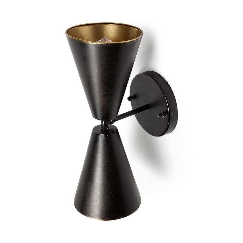 Mercana - Eris II 7.3x12.6 Black Metal with Gold Accent Double-Cone Wall Sconce