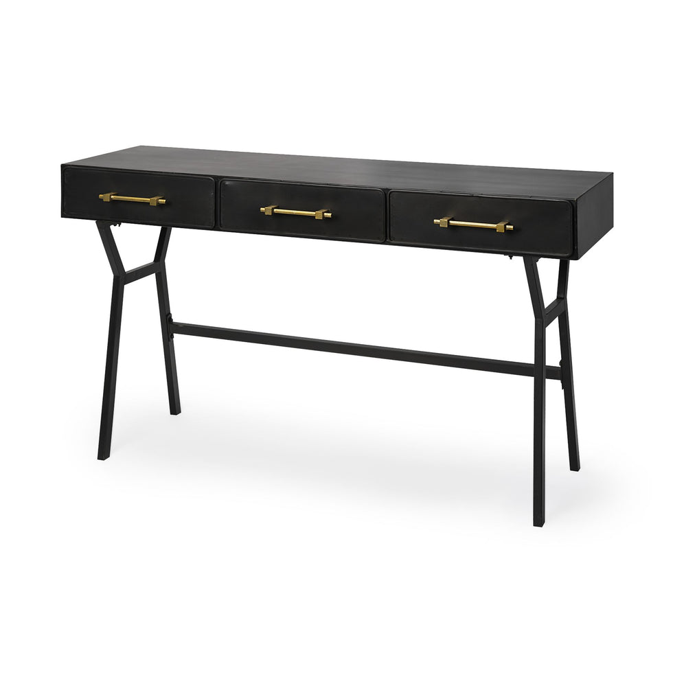 Mercana - Vince Black Metal with Gold Accents 3 Drawer Office Desk