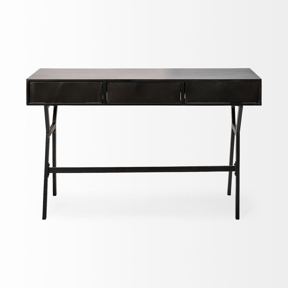 Mercana - Vince Black Metal with Gold Accents 3 Drawer Office Desk
