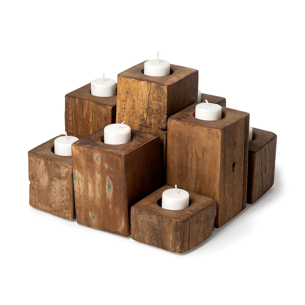 Mercana - Cassius Light Brown Nine Wood Block Table Candle Holder