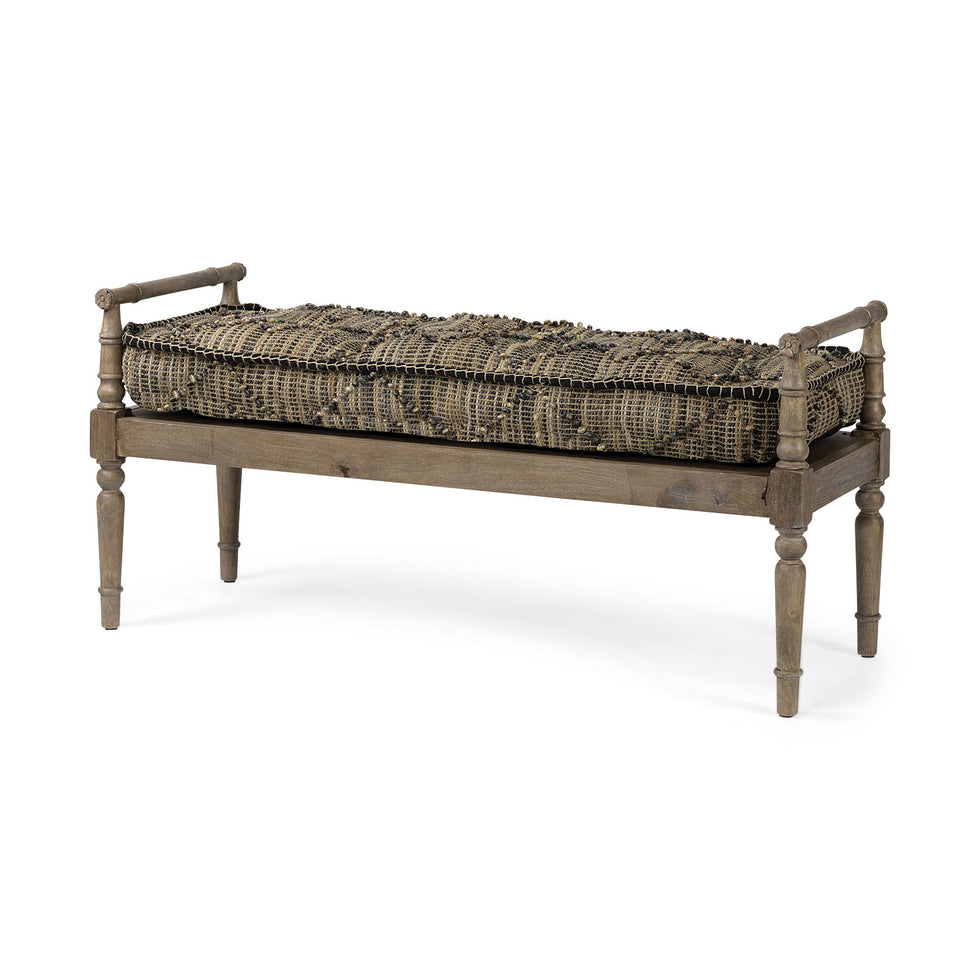 Mercana - Fullerton Bench with Brown Wood Base in Jute