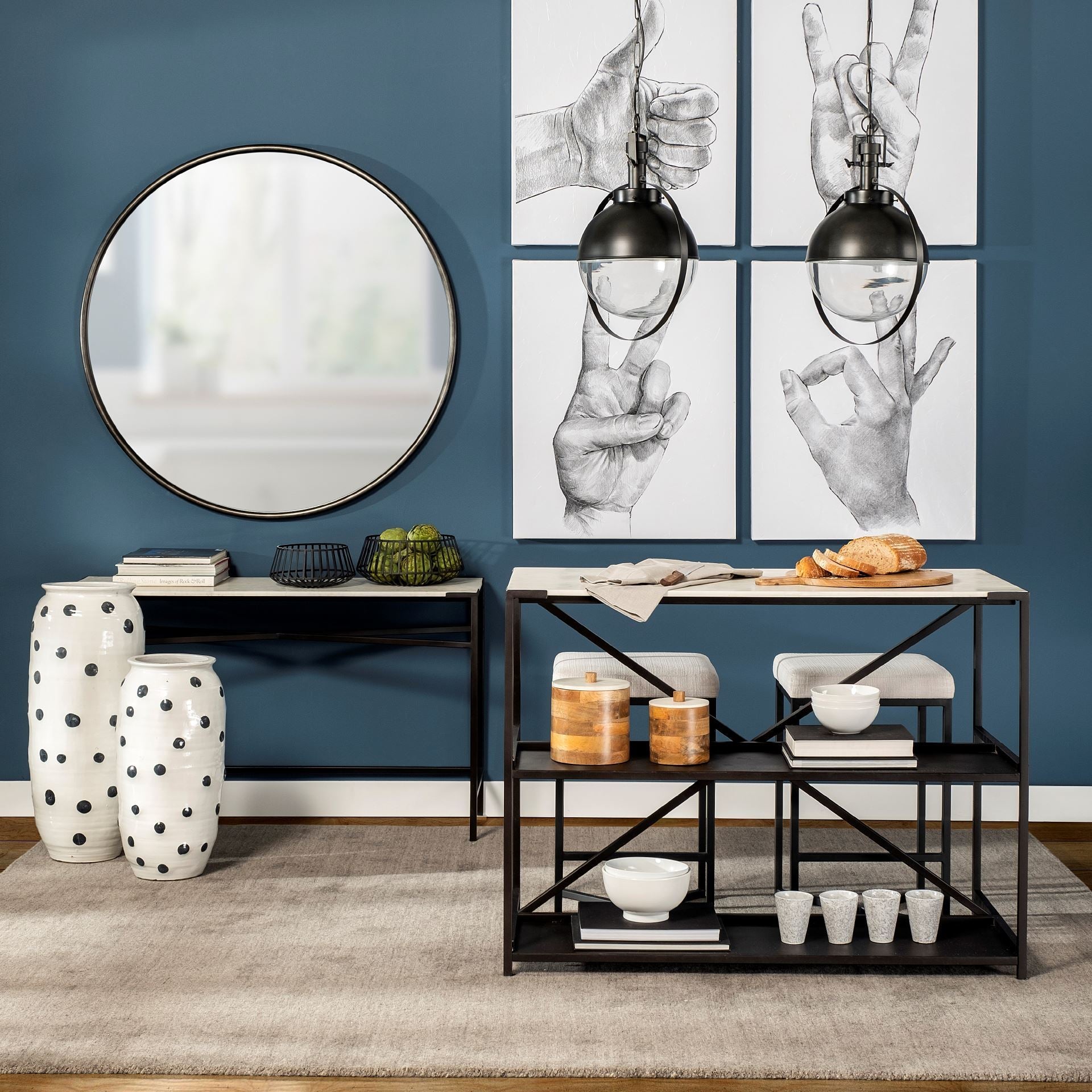 Mercana - Lucas Console Table in Black/White, Iron