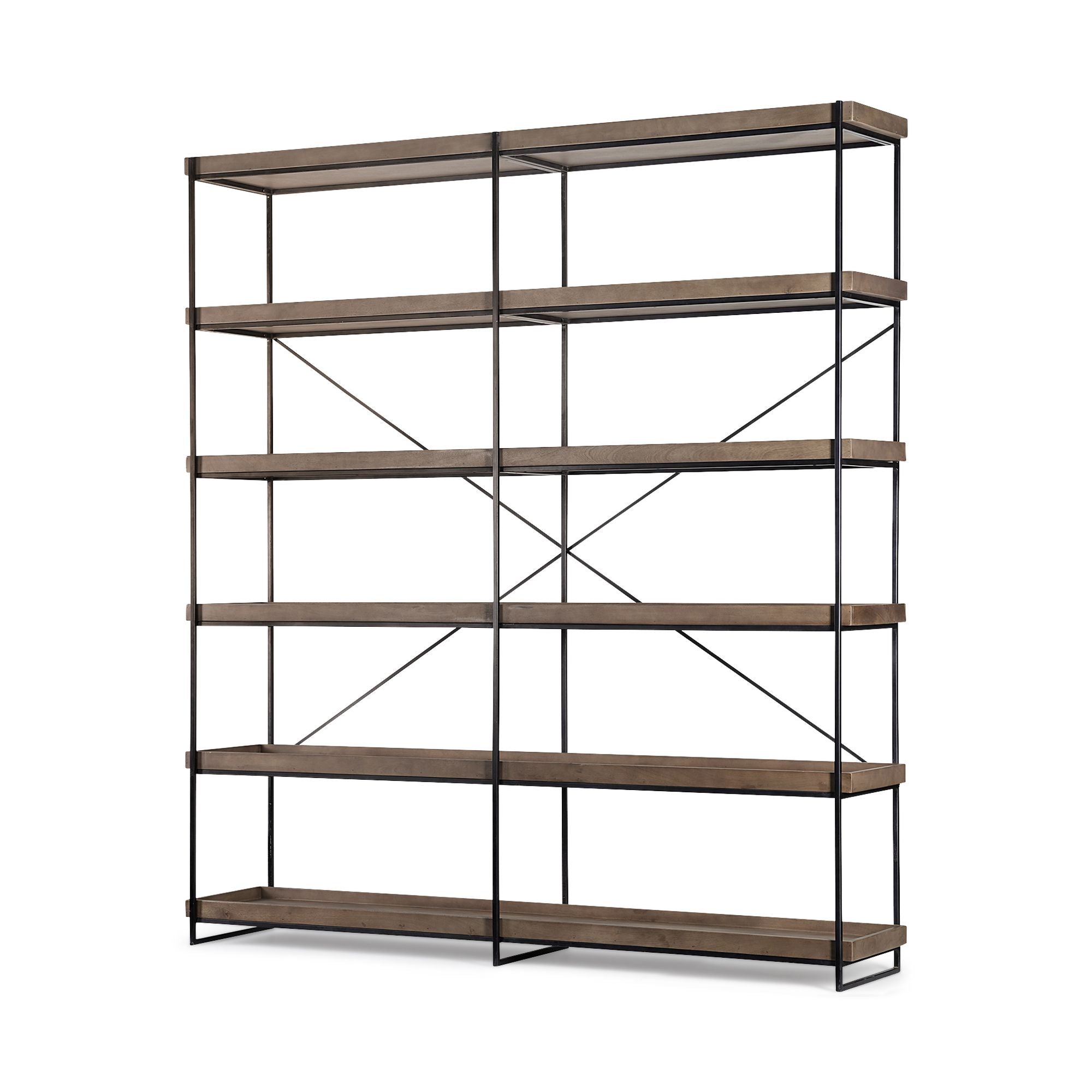 Mercana - Trey IV Medium Brown Wood and Iron 5 Tray Shelf Shelving Unit