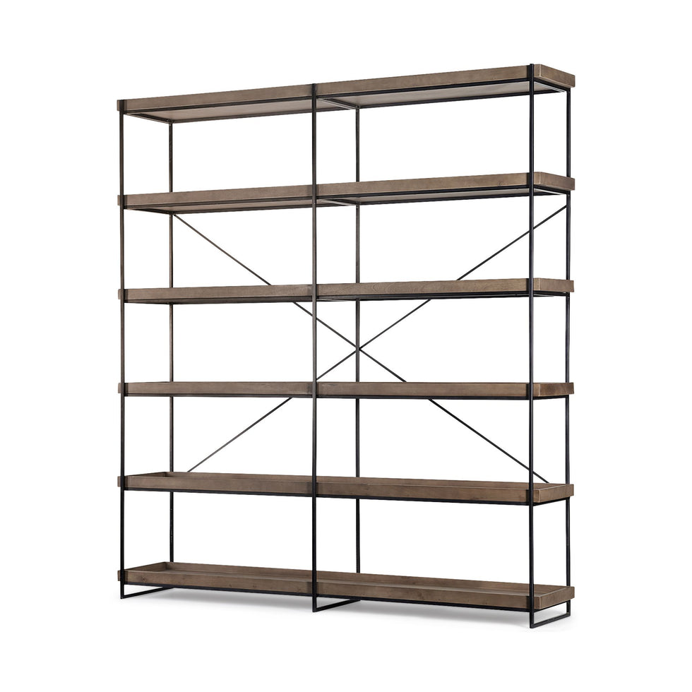 Mercana - Trey IV Medium Brown Wood and Iron 5 Tray Shelf Shelving Unit